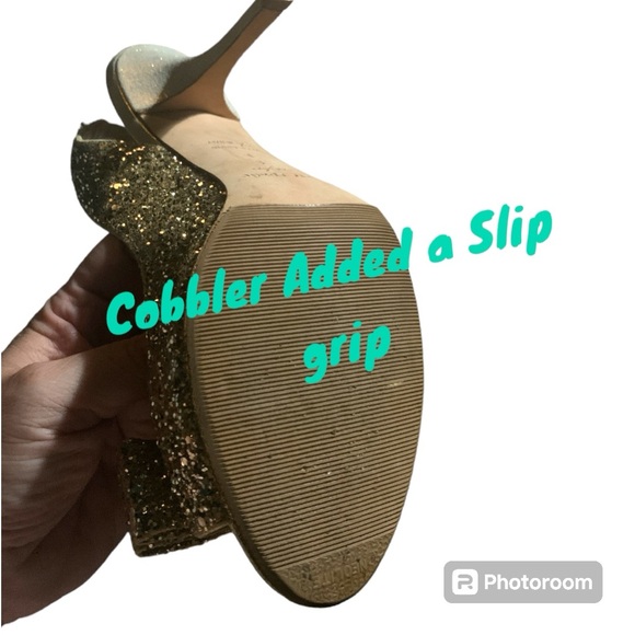 Kate Spade CHARM Gold Glitter Slingback Heels Size 9 - Picture 3 of 4